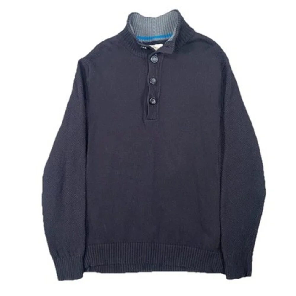 Carbon2Cobalt‎ Mens Pullover Henley Sweater L Black Cable Knit